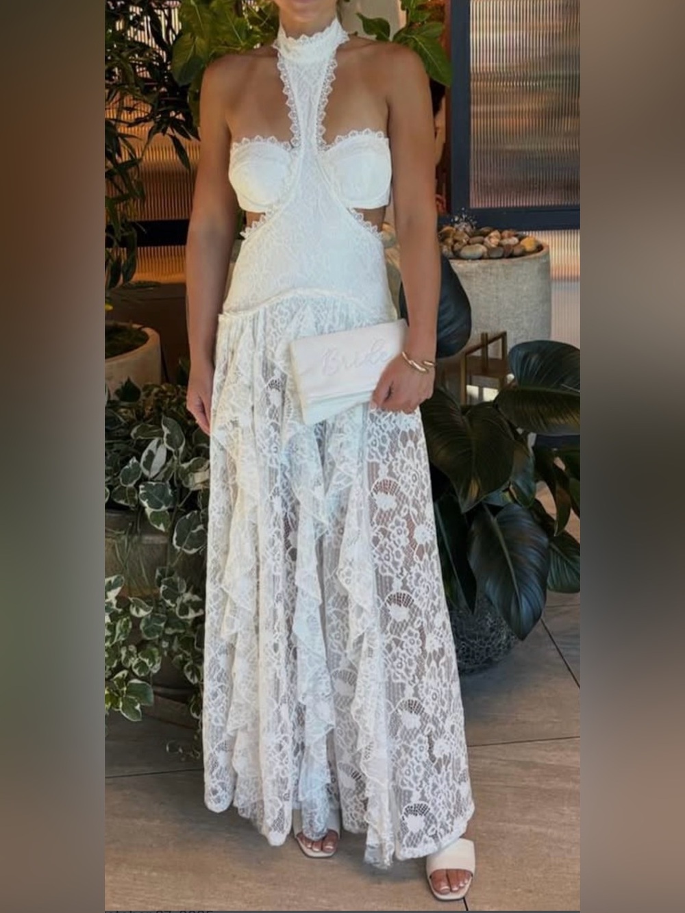Princesa White Lace Drop Waist Maxi Dress